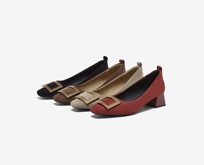 BASTO 26 Spring Fabric Women's Shoes Simple Commuter Block Heel Square Toe Flats B5288AQ6 Coffee Color 37 2