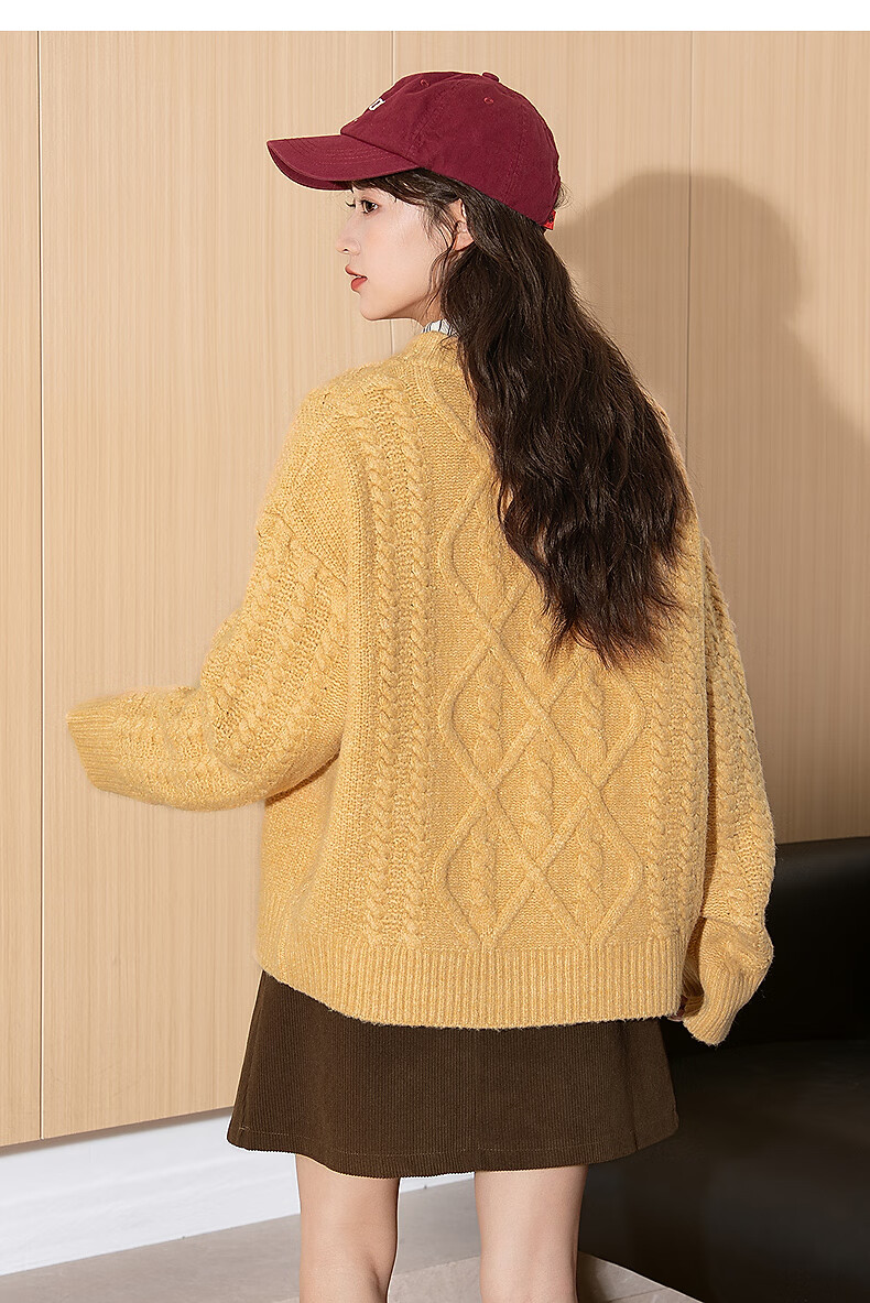 TonLion 2025 Autumn Winter Women's Crew Neck Solid Color Cable Knit Sweater 7