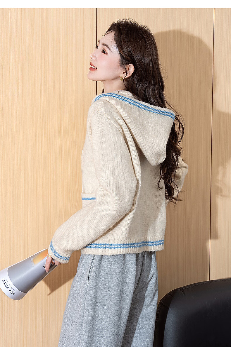 TonLion 2025 Autumn Winter Soft Color-Block Striped Women's Hooded Cardigan 7