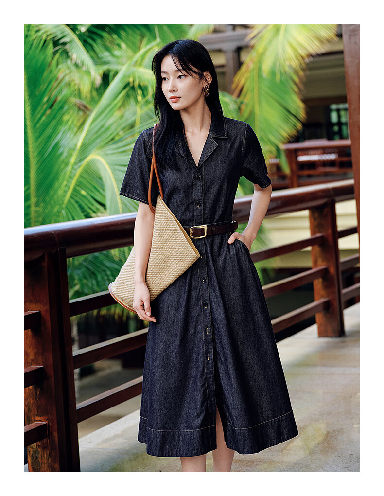JUZII ANNAKOU Sea Salt Summer Elegant Commuter Slim Lightweight Denim Dress Summer Dark Blue XS 2
