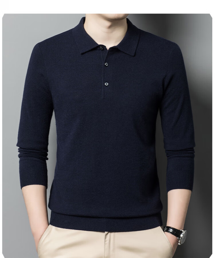 Hengyuanxiang Men's Polo Shirt with Wool, Spring and Autumn Thin Knit Base Sweater, Middle-aged, Camel Color, 4XL 14