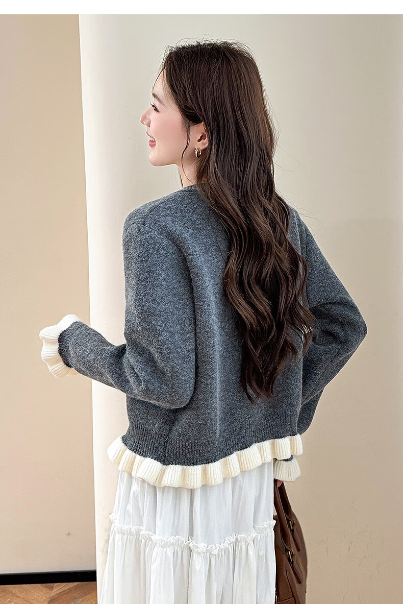 TonLion 2025 Autumn Winter Small Embroidery Color-Block Buttoned Women's Crew Neck Cardigan 7