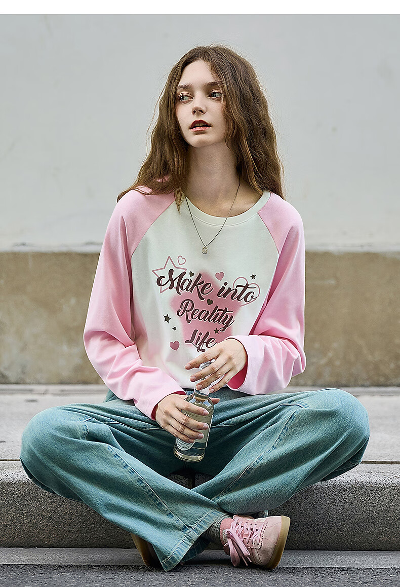 TonLion Autumn And Winter Women's Knitted Round Neck T-Shirt with Front Chest Star Pattern, Raglan Sleeve, High-End Look, Slimming Effect 9