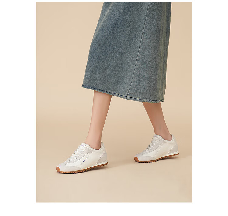 Le Saunda Meteor Dance Genuine Leather Casual Sports Height-Increasing Agan Training Shoes Women 19101 Cream White OWL 36 4
