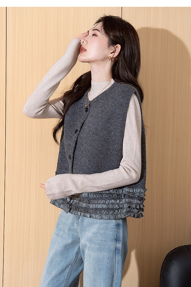 TonLion 2025 Autumn Winter Elegant Women's Crew Neck Cardigan Vest 7