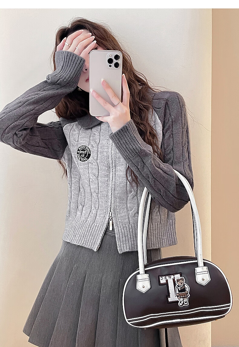 TonLion 2025 Autumn Winter Women's Casual Colorblock Cable Knit Zip Cardigan 8
