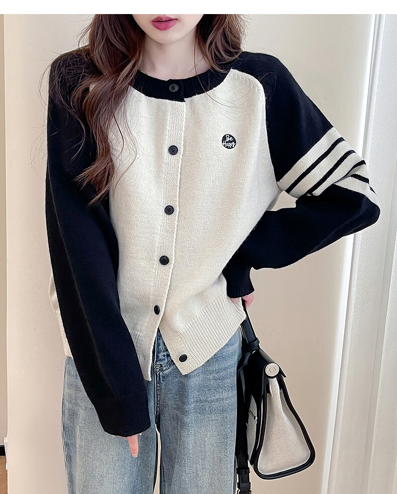 TonLion 2025 Autumn Winter Colorblock Raglan Sleeve Embroidered Women's Cardigan 8