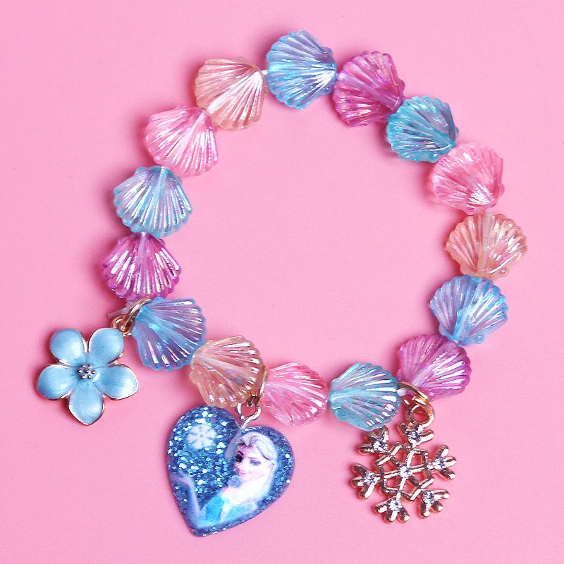 手环可爱卡通艾莎公主苏菲亚仿珍珠手镯小猫爱莎 粉色系2号5条装