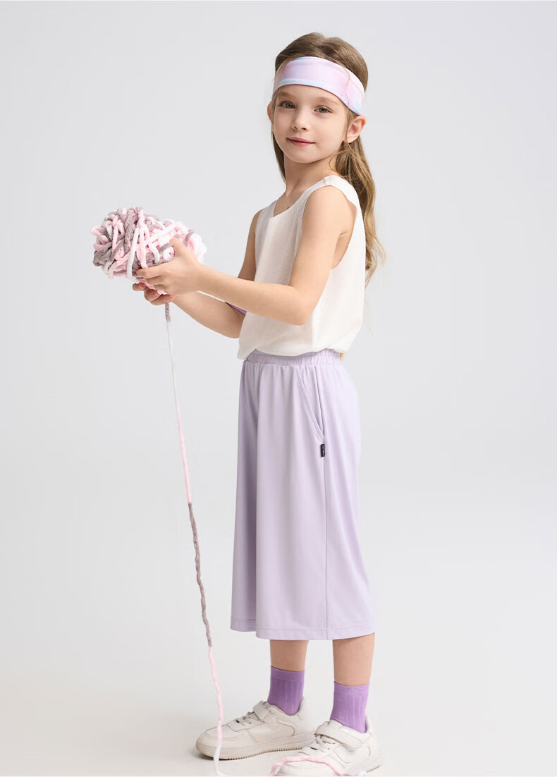 Aimer Kids Cool Sun Protection Class A High-Elastic Sports Pants for Boys And Girls, Wide-Leg Straight Trousers - Dawn Purple 140 18