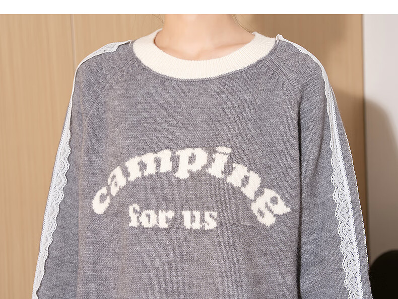 TonLion 2025 Autumn Winter Women's Crew Neck Color-Block Striped Front Text Knit Sweater 10