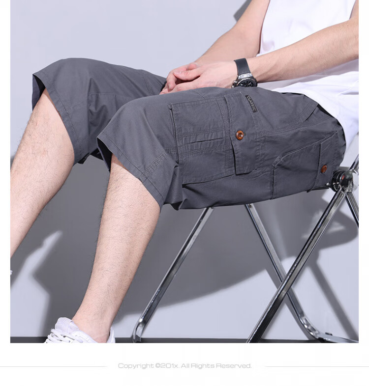 ROMON Shorts, Summer Men's New Casual Workwear Thin Seven-Point Pants, Multi-Pocket Loose Breathable, Black, 5XL 8