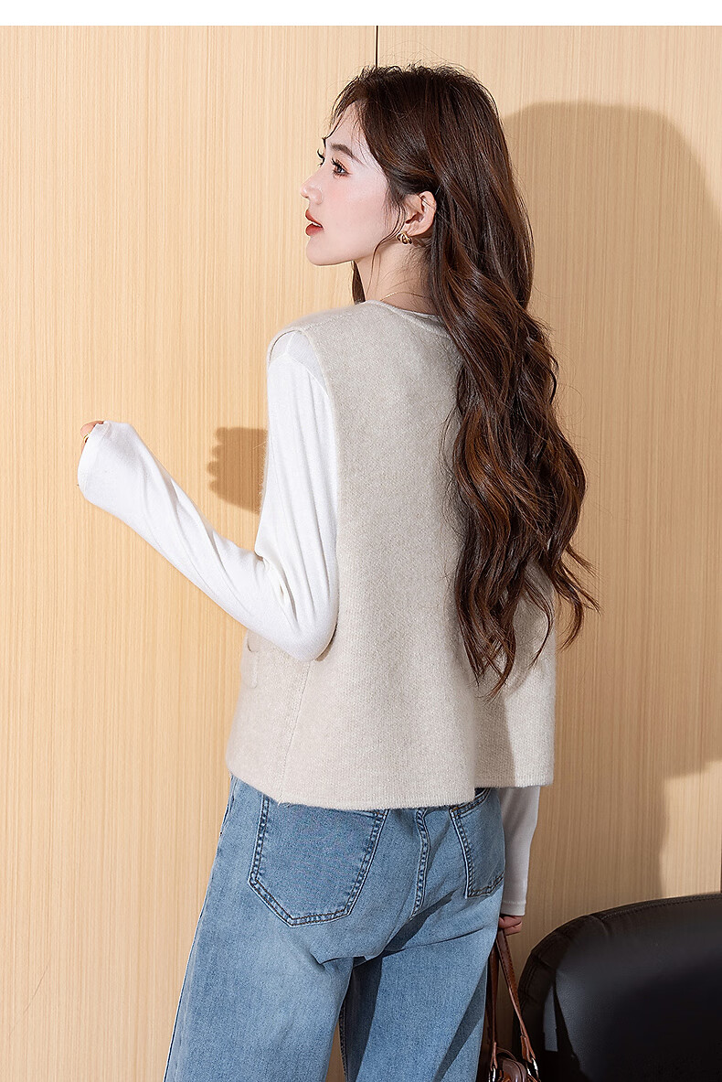 TonLion 2025 Autumn Winter Simple Round Neck Cardigan Vest for Women 7