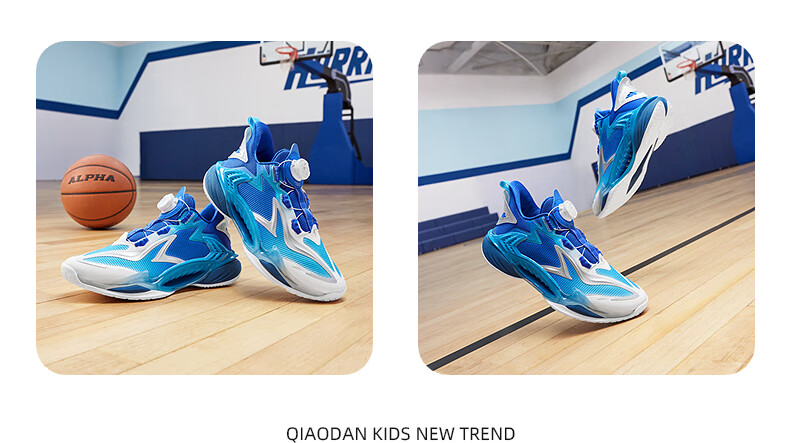 QIAODAN Boys' Basketball Shoes Youth [Qinglong 5.0] Spring Autumn Sports Shoes Black/Crystal Purple Size 39 20