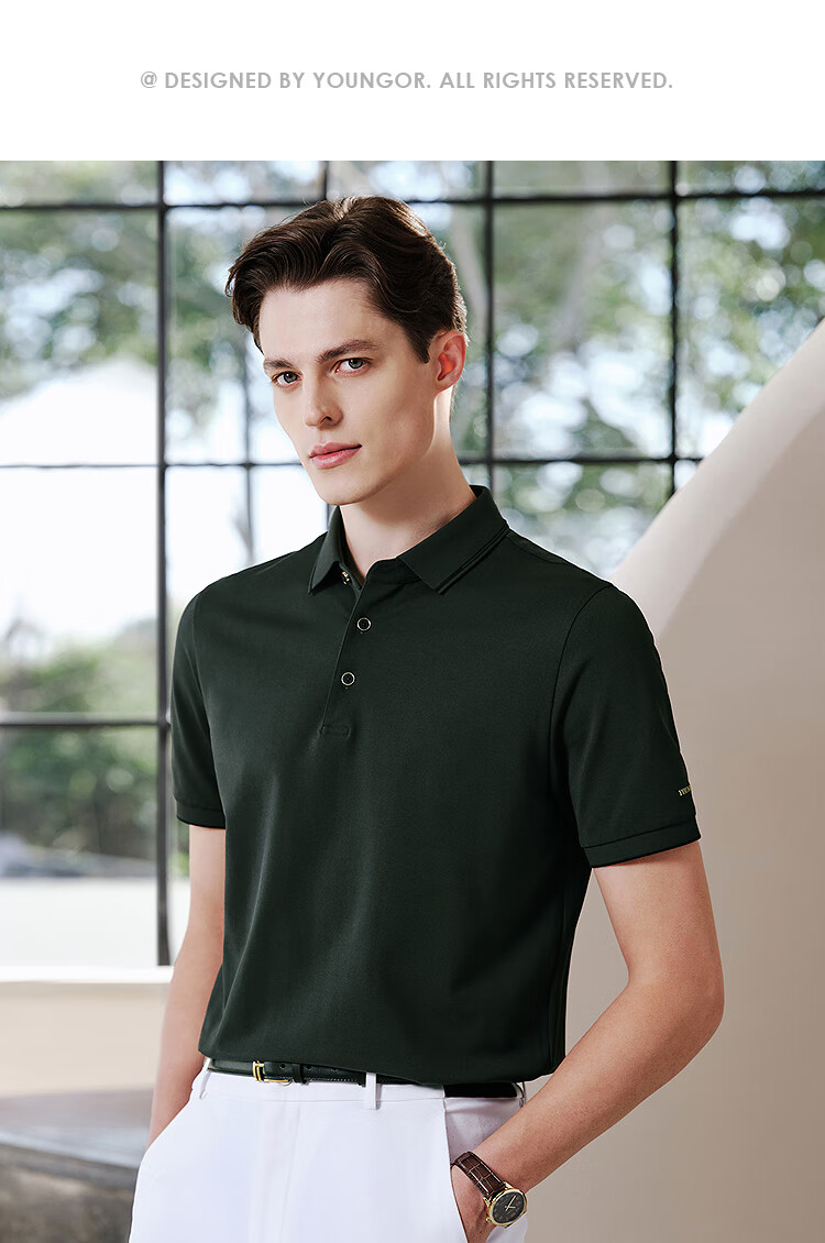 Youngor [Mulberry Silk + Cooling] Summer New Short Sleeve Polo Shirt Blue Green VSZS513123GCA 22