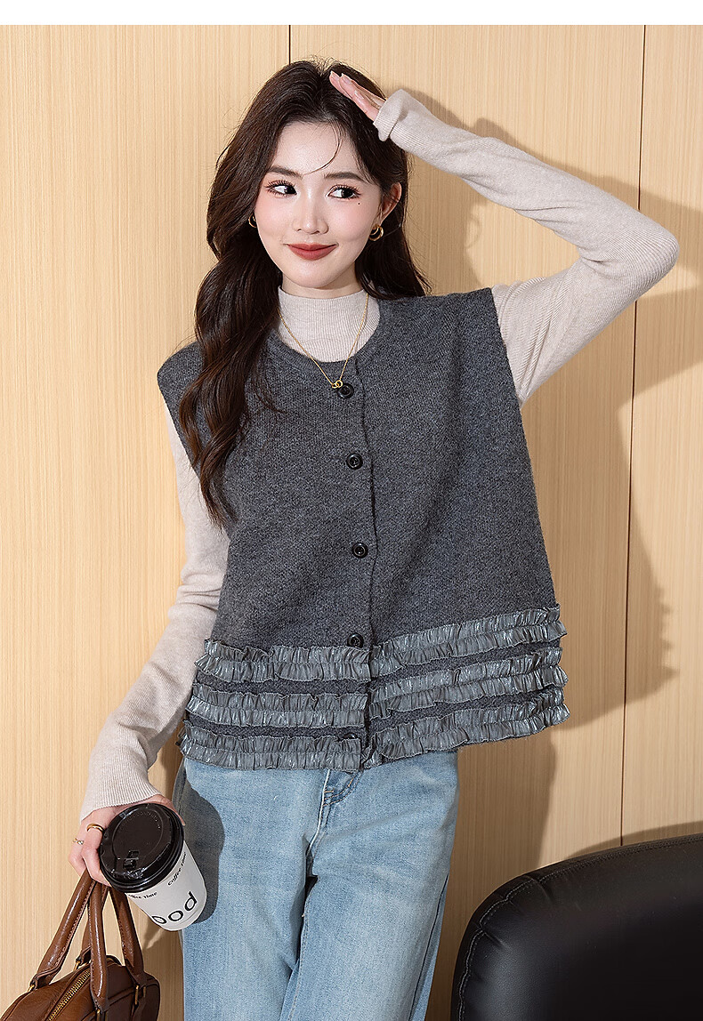 TonLion 2025 Autumn Winter Elegant Women's Crew Neck Cardigan Vest 8