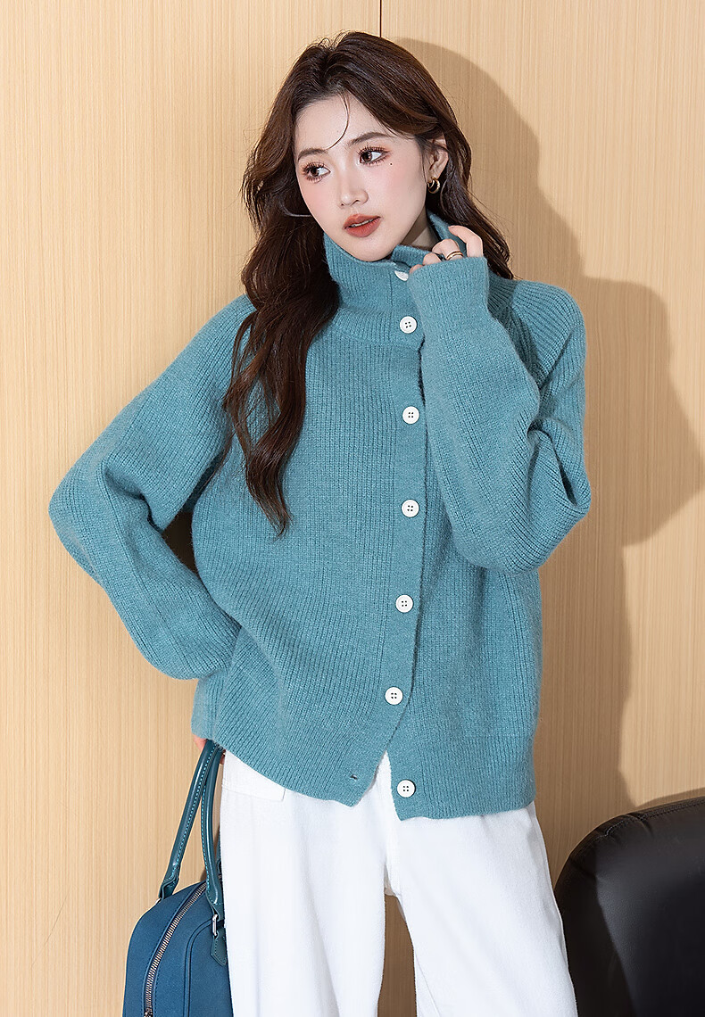 TANGSHI 2025 Autumn Winter Lazy Style Women's Dual-Wear Polo and Turtleneck Cardigan 2