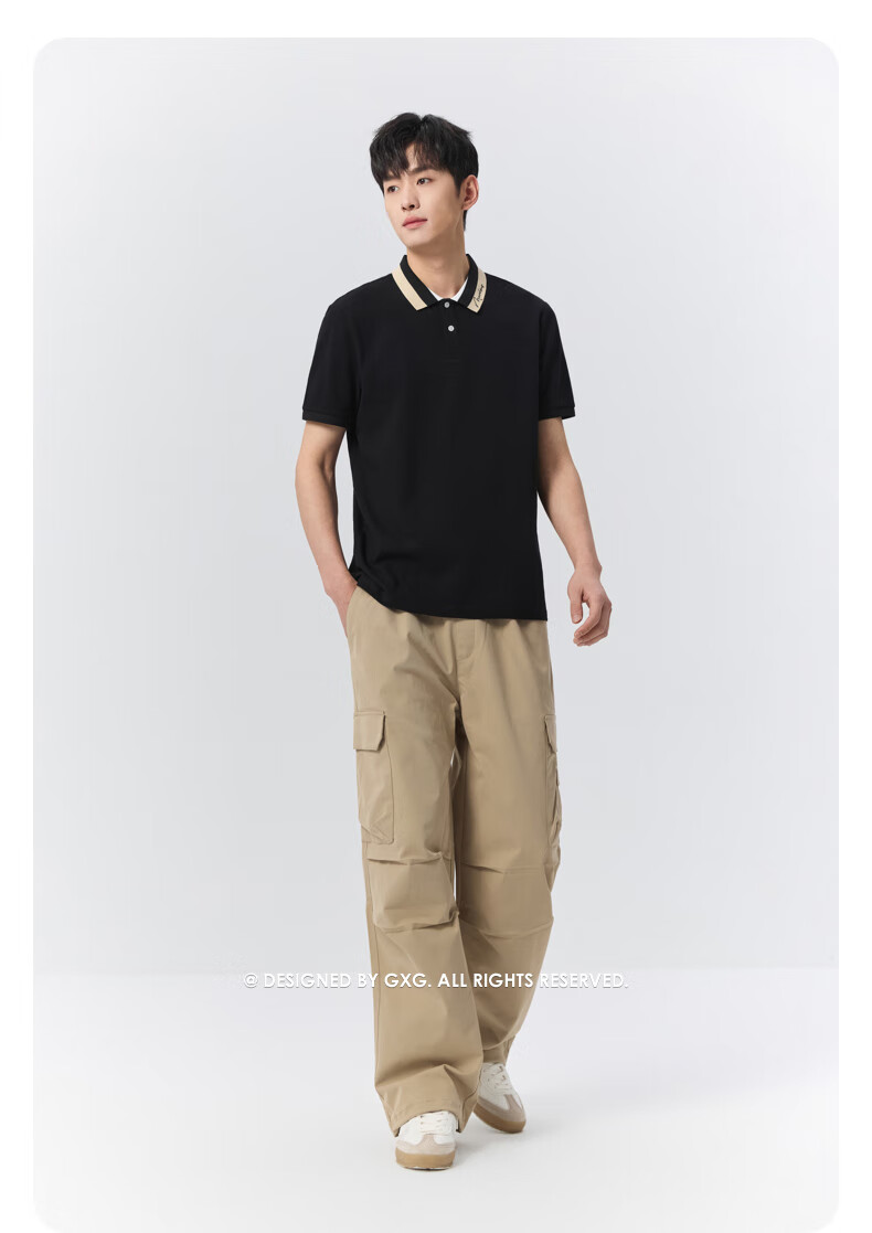 GXG Summer Men's Slim Fit Casual Simple Two-Tone Colorblock Comfortable Short Sleeve Polo Shirt 12