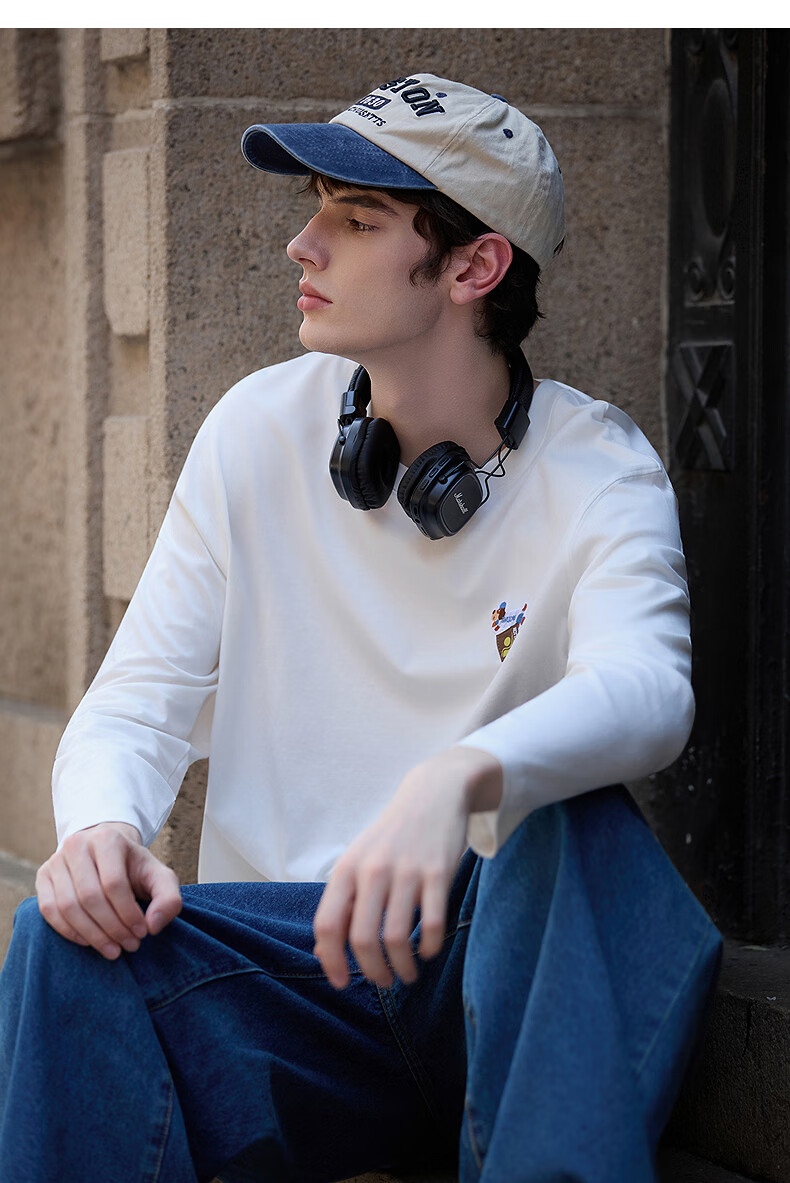 TonLion Spring And Autumn 2026 New Long-Sleeve T-Shirt for Men, Loose-Fitting Sausage Pattern Round Neck Top, Inner Layer Solid Color Undershirt 13