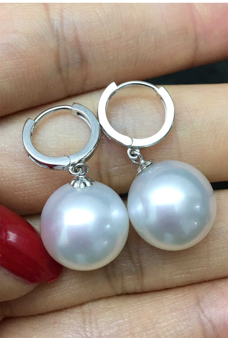 莫氏珠宝澳白珍珠耳环海水珍珠耳坠正圆强光无瑕18k金简约耳扣南洋白