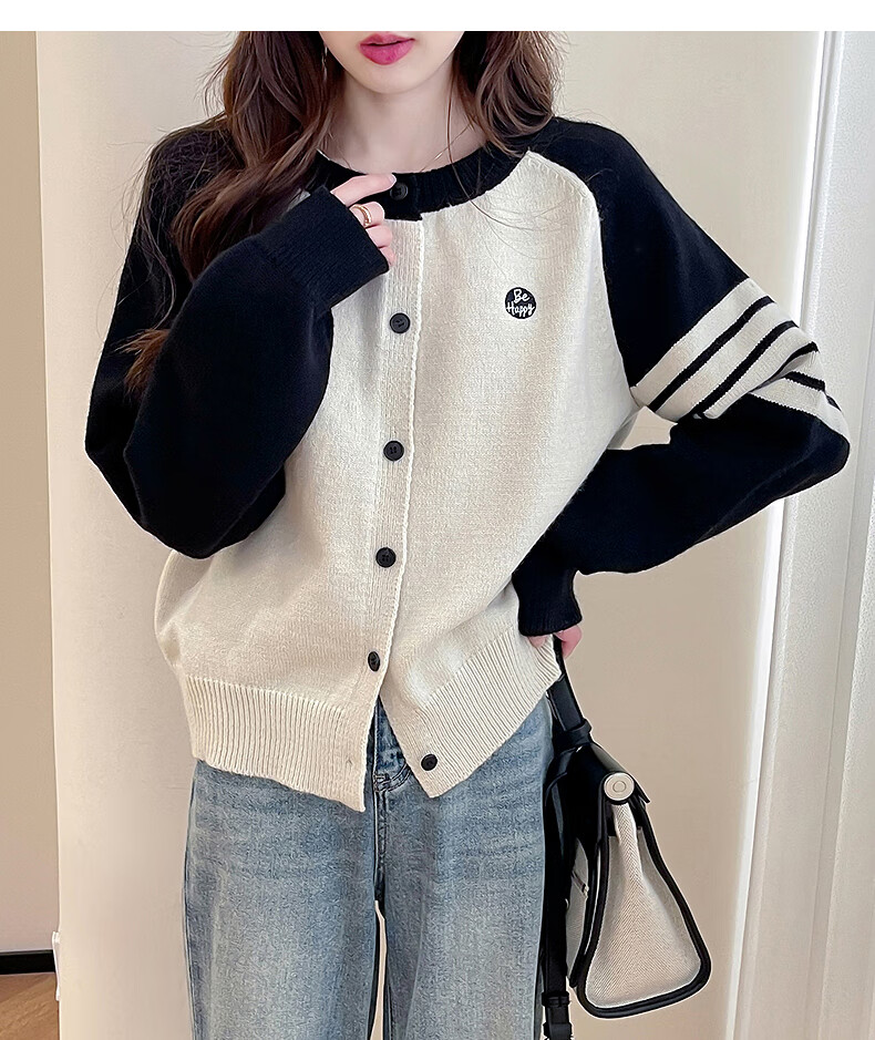 TonLion 2025 Autumn Winter Colorblock Raglan Sleeve Embroidered Women's Cardigan 9