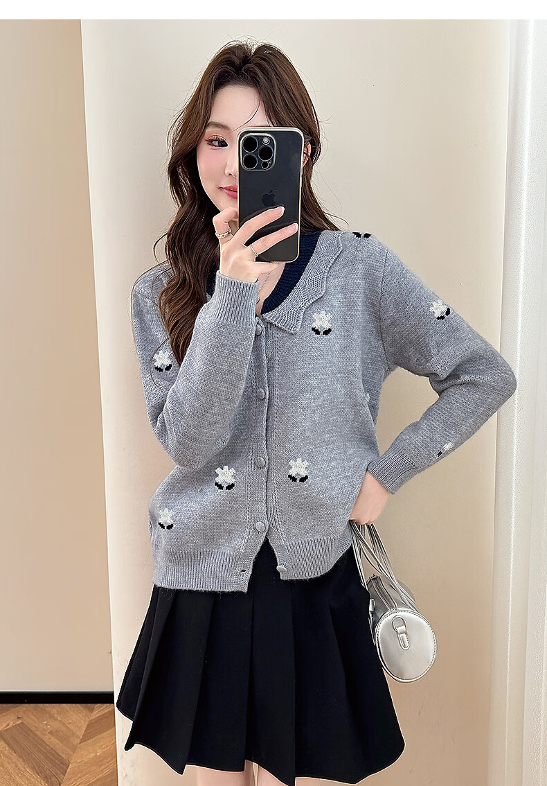 TonLion 2025 Autumn Winter Floral Pattern Color-Block Women's Lapel Cardigan 7