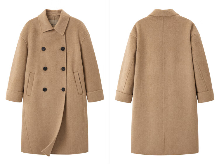 Peacebird Women's Woolen Double-Breasted Double-Faced Coat Winter Camel Color L 6
