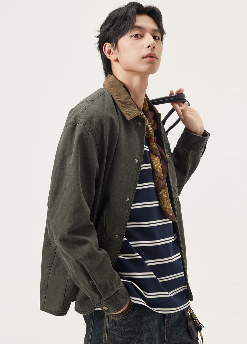 Gxgjeans Men's Detroit Collar Loose Fit Workwear Jacket Autumn 2025 New Military Green 175/L 9