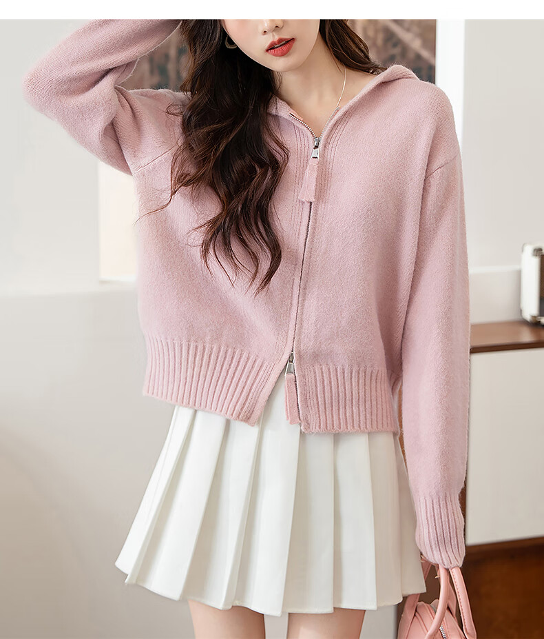 TonLion 2025 Autumn Winter Versatile Double-Head Zipper Women's Hooded Cardigan 5