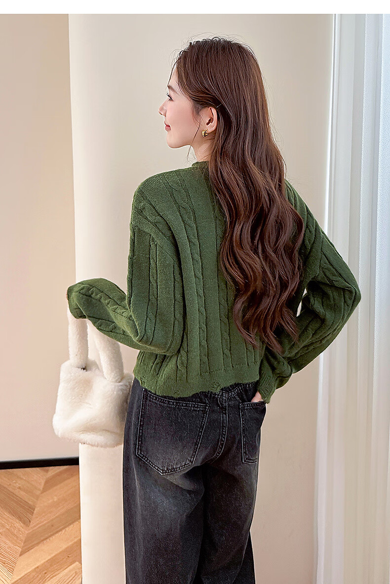 TonLion 2025 Autumn Winter Women's Cable Knit Zipper Round Neck Cardigan 7