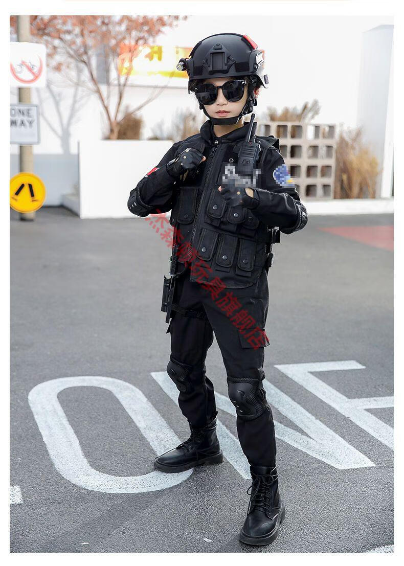 儿童警装套装表演服冬季加绒加厚警察儿童衣服小孩军衣套装男女特警