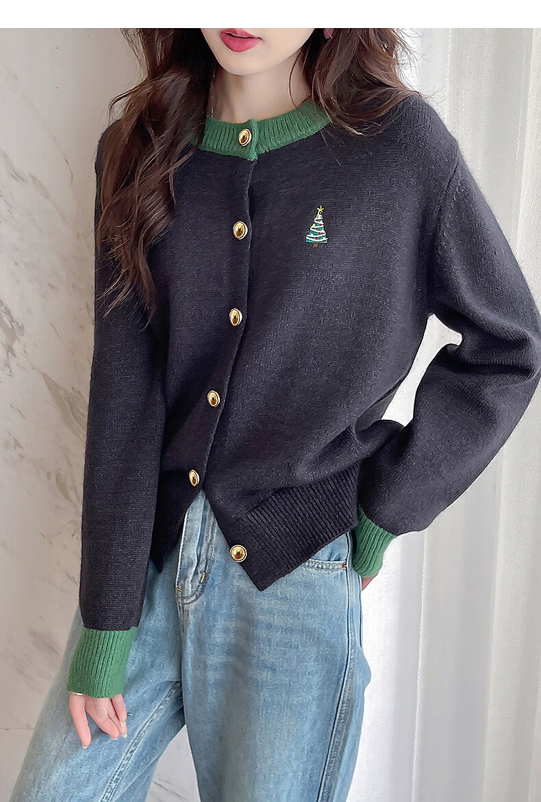 TonLion 2025 Autumn Winter Festive Embroidered Front Crew Neck Women's Cardigan 3