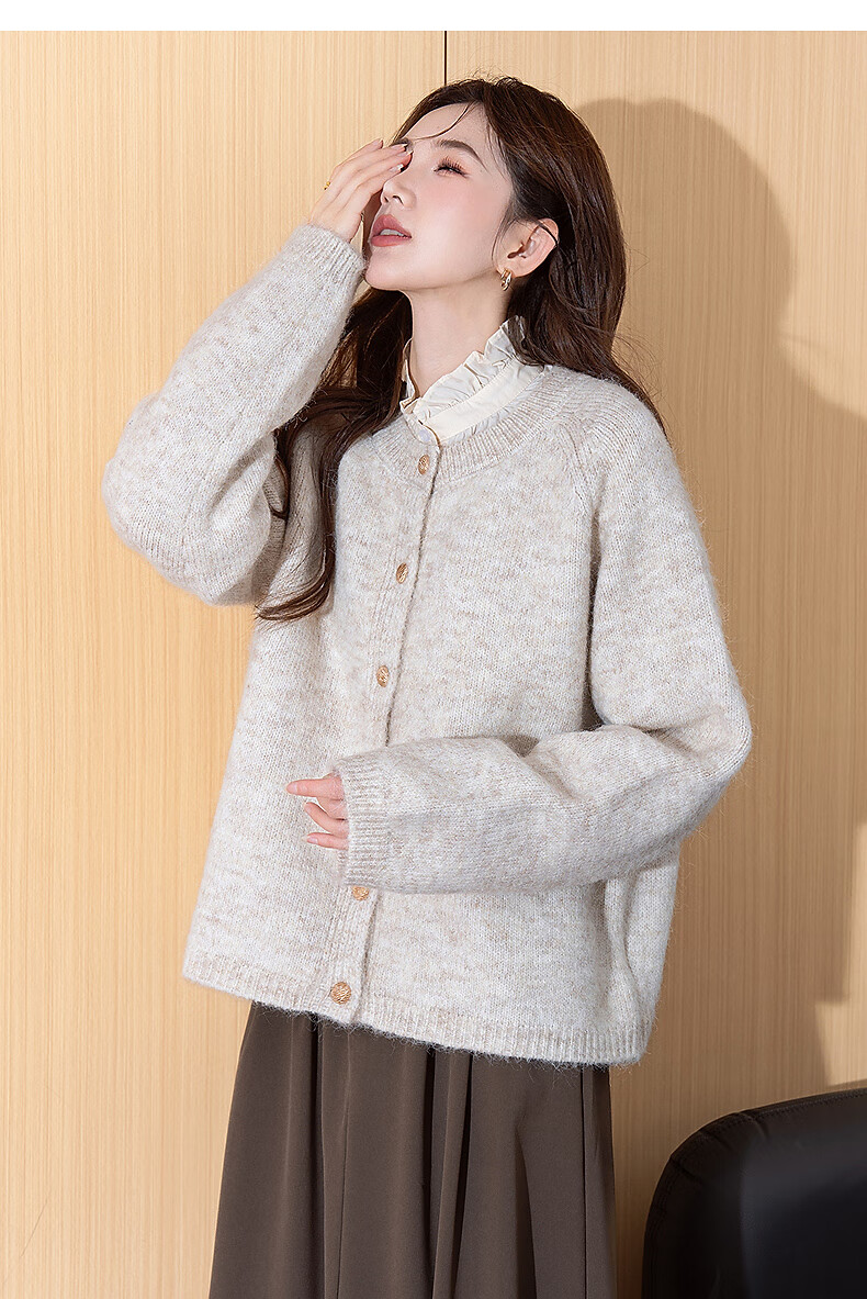 TonLion 2025 Autumn Winter Women's Simple Style Crew Neck Cardigan Jacket 6