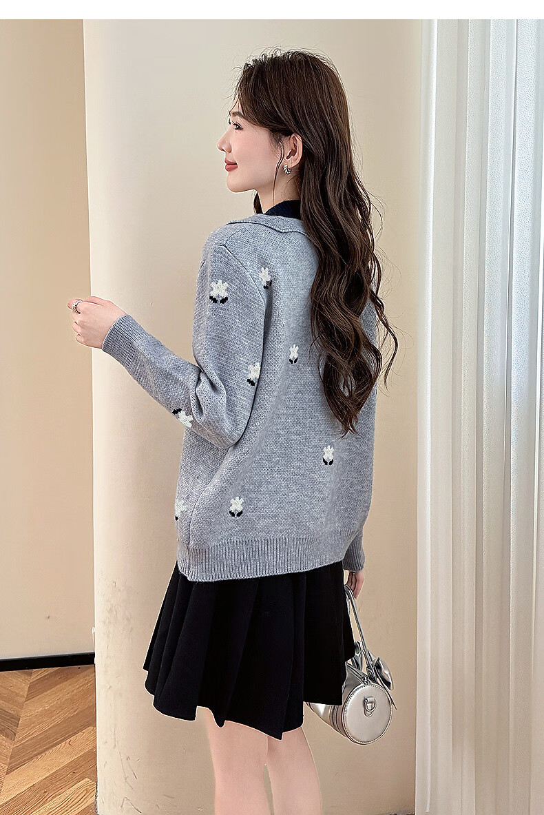 TonLion 2025 Autumn Winter Floral Pattern Color-Block Women's Lapel Cardigan 8
