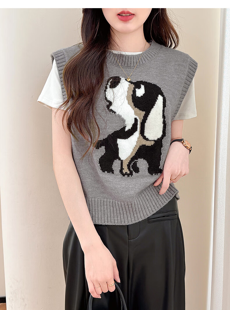 TonLion 2025 Autumn Winter Abstract Pattern Women's Crew Neck Pullover Vest 5