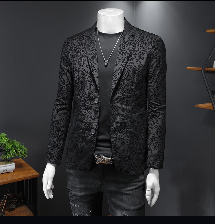 头西装外套男韩版修身衣服2022秋季男士潮流百搭植绒西服上衣吉普盾
