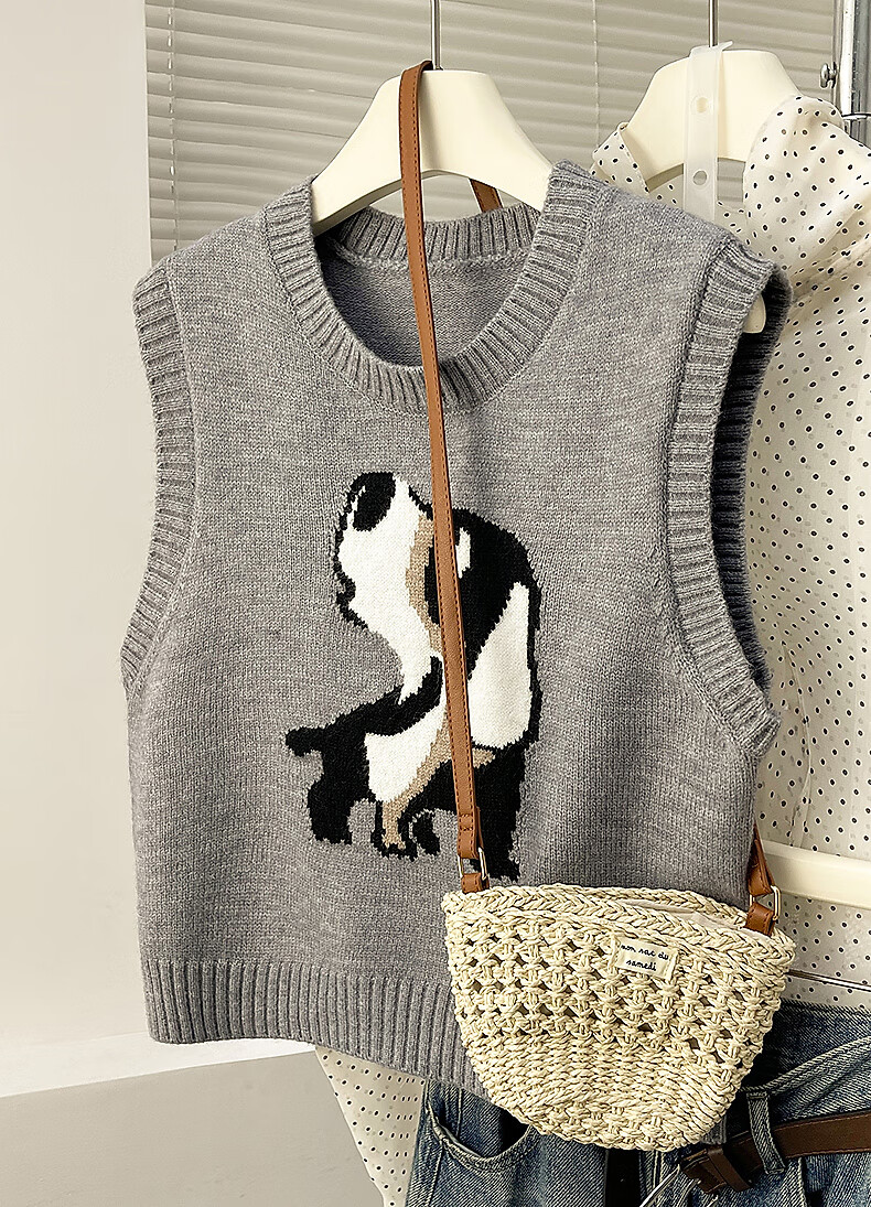 TonLion 2025 Autumn Winter Abstract Pattern Women's Crew Neck Pullover Vest 2