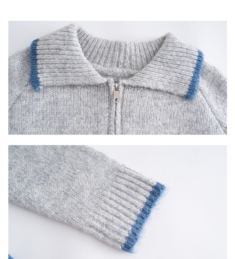 TonLion 2025 Autumn Winter Retro Color-Block Trim Women's Lapel Zip Cardigan Sweater 9