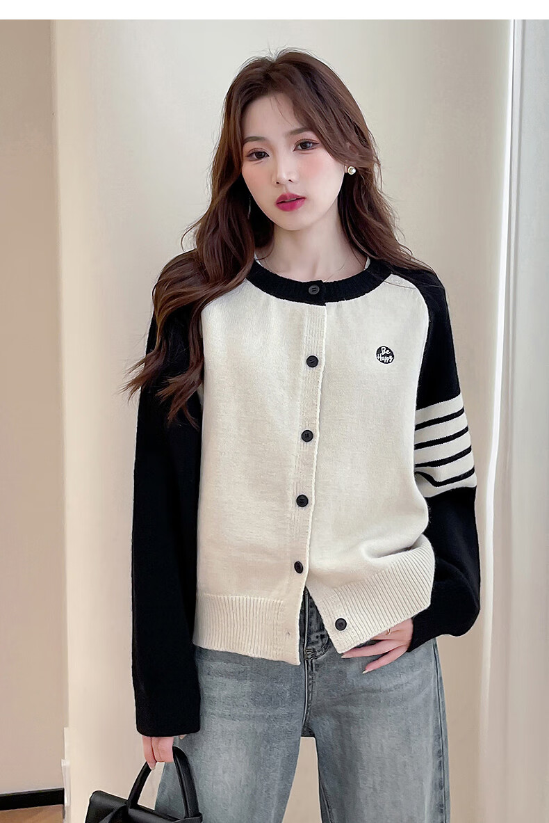 TonLion 2025 Autumn Winter Colorblock Raglan Sleeve Embroidered Women's Cardigan 5