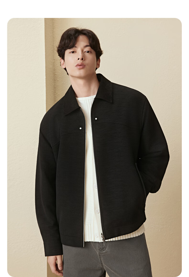 GXG Men's Oversized Executive Suede Jacket with Studded Placket Casual Lapel Coat Black 180/XL 1