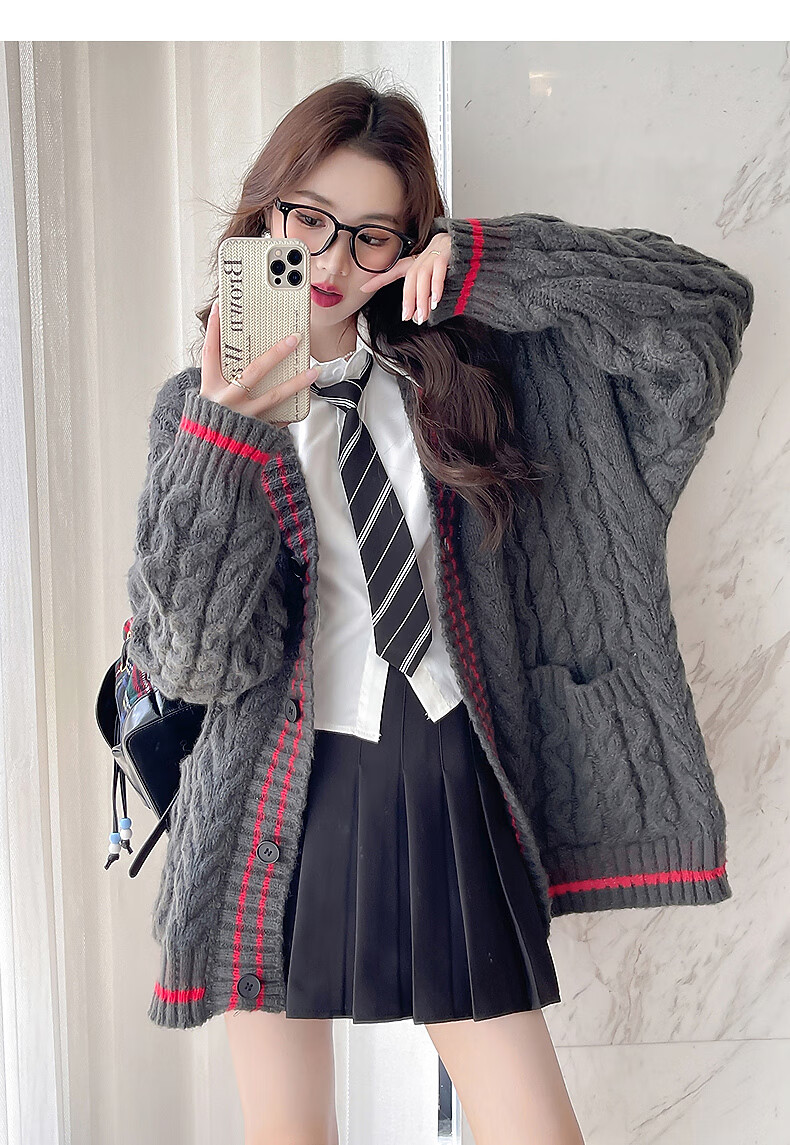 TonLion 2025 Autumn Winter Vintage Cable Knit Loose Cardigan Women's Sweater High-End Fashion Knitwear 3