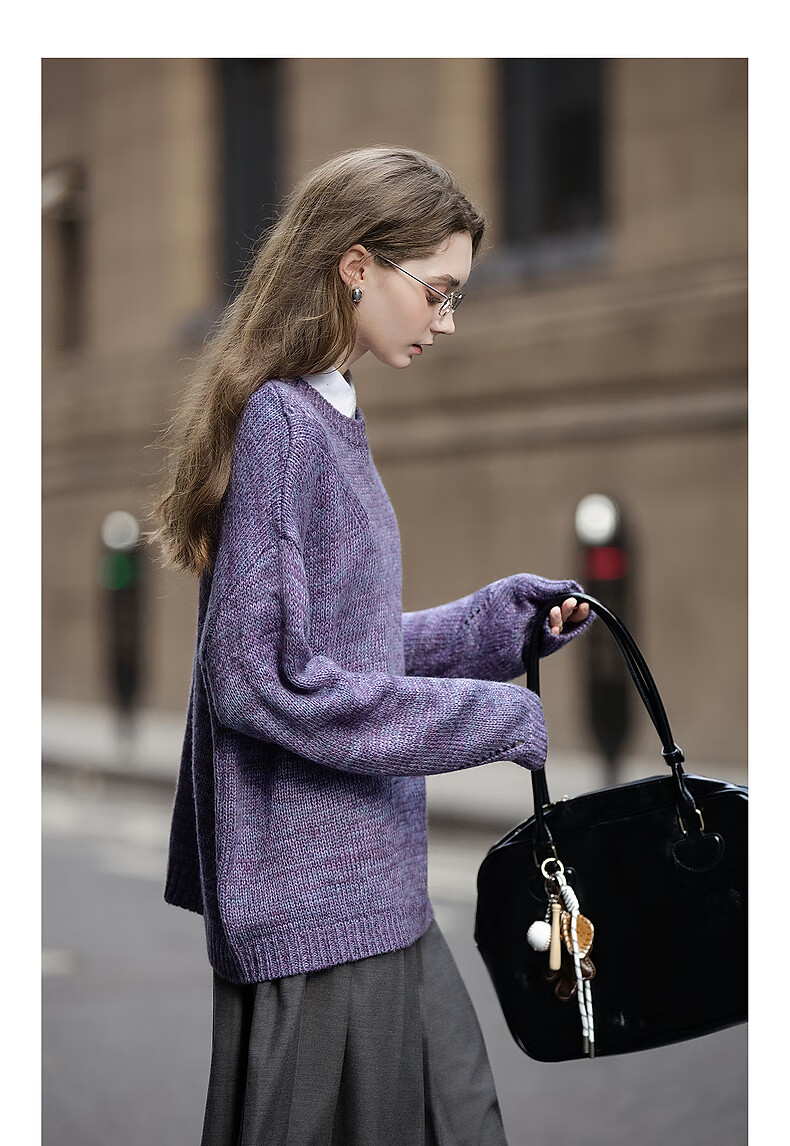 TonLion 2025 Autumn Winter Women's Crew Neck Solid Color Heather Knit Sweater 3