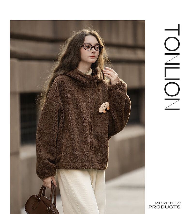 TonLion 2025 Winter Women's Hooded Short Faux Shearling Jacket with Left Chest Detail 3
