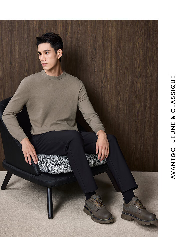 HLA Long-Sleeve Knit Sweater for Men, Light Business Classic Series, Round Neck Pullover, Winter Wear for Me 11