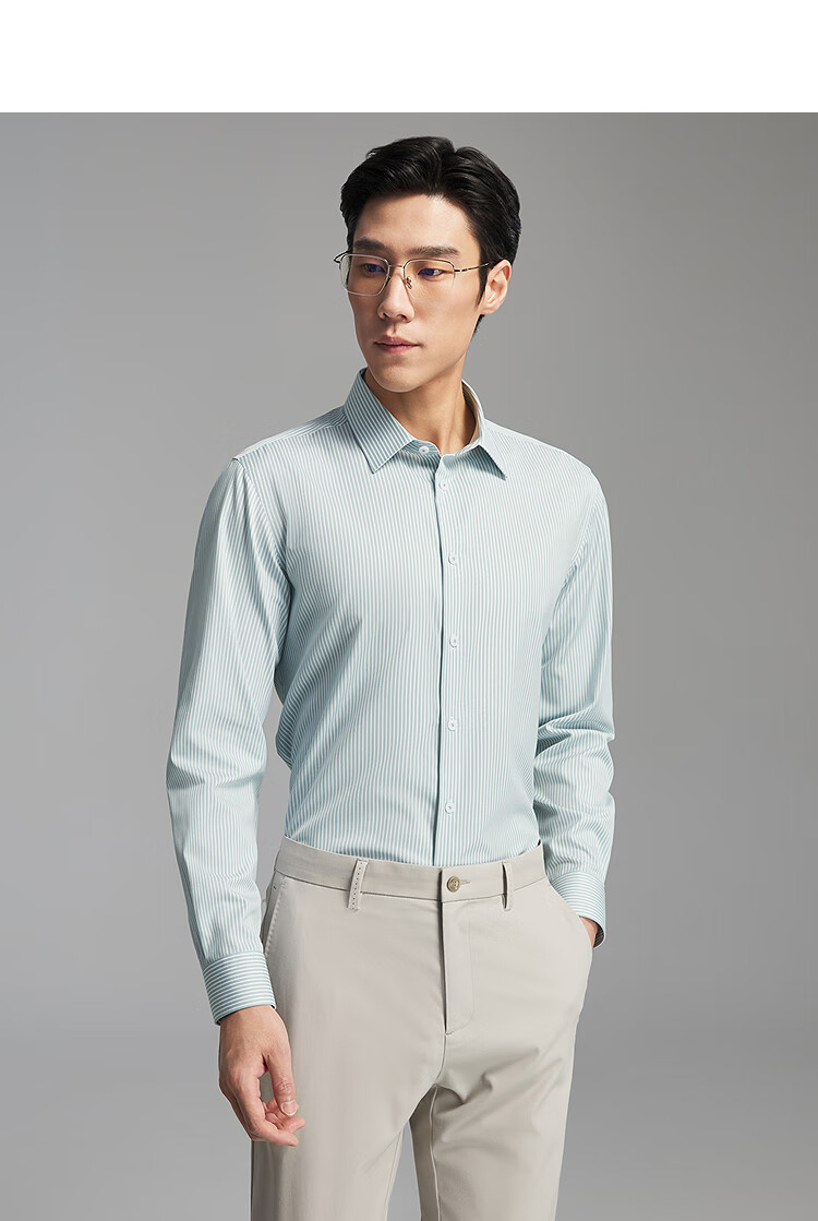 Youngor 140s Yarn 2025 New Men's Long Sleeve Shirt Partial Lining Blue Stripes Size 37 3