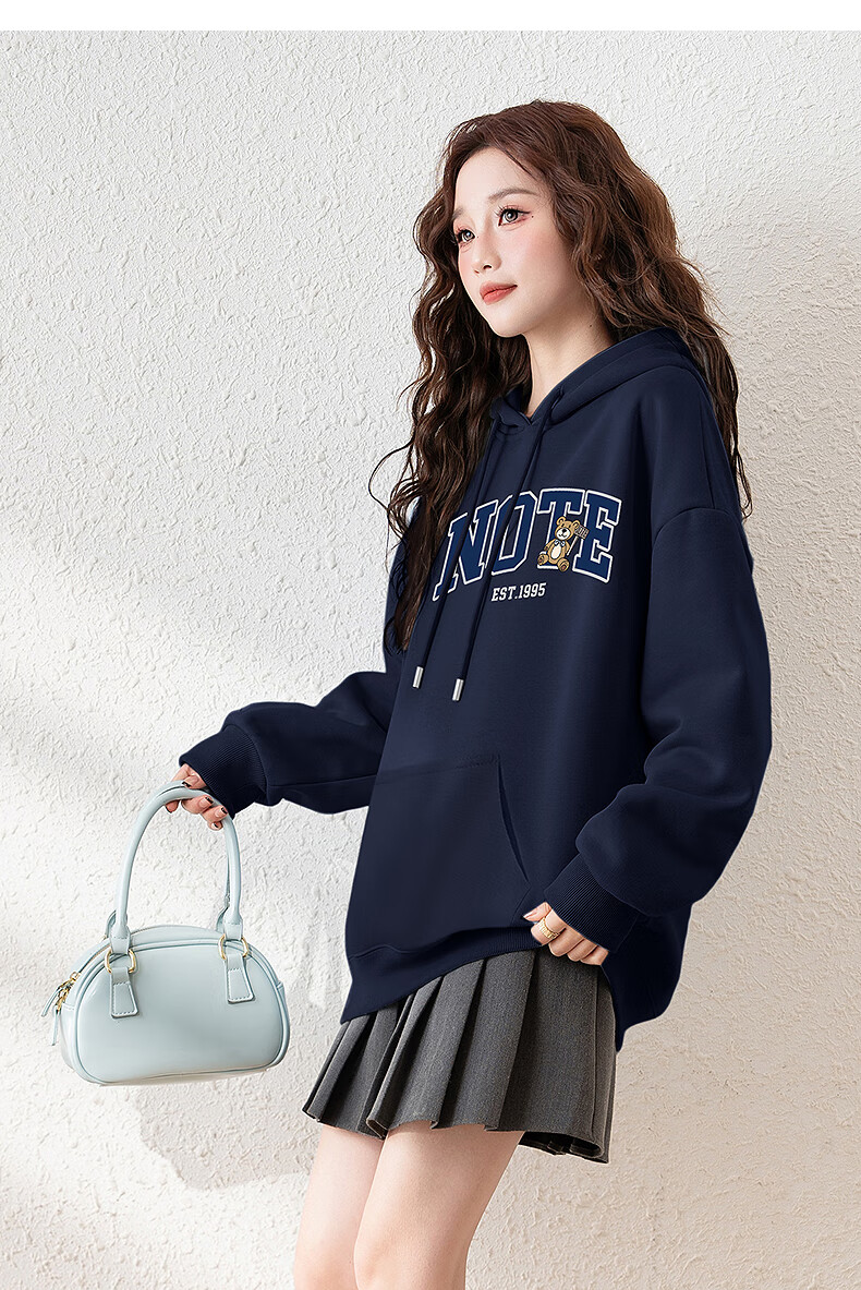 TonLion 2025 Autumn Winter Women's Knitted Hoodie with Front Chest English Bear Sweatshirt 7