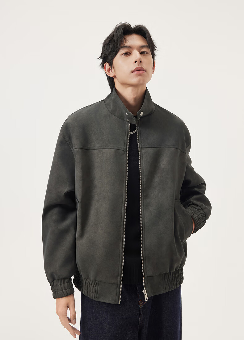 Gxgjeans Men's Simple American Vintage Loose Stand Collar Jacket Coat 25 Autumn New Gray 190/XXXL 7