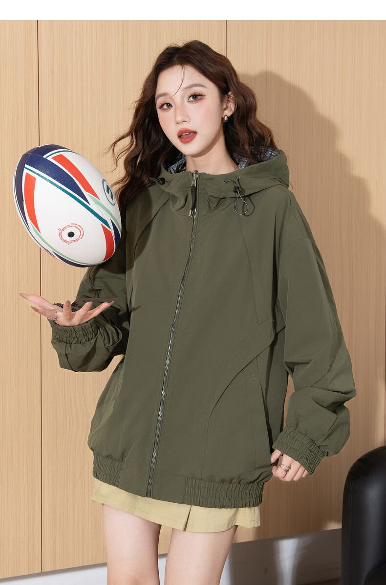 TonLion 2026 Spring Women's Hooded Short Plaid Reversible Casual Fashion Jacket Green S 19