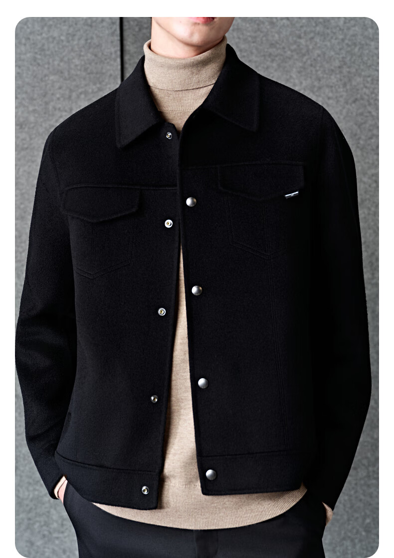 GXG Men's Black Full Wool Commuter Short Coat Mall Edition Black 185/XXL 5