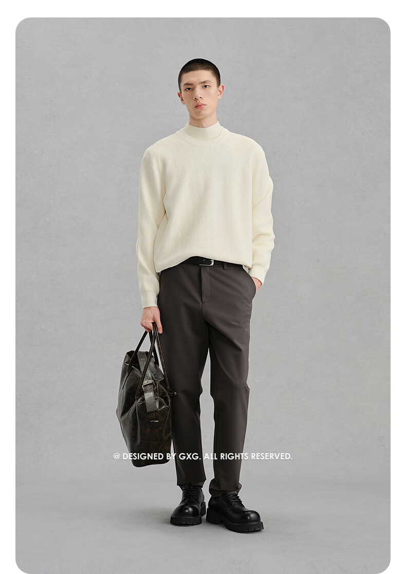 GXG Men's White Textured Jacquard Sweater Commuter Knitwear Off-White 180/XL 3