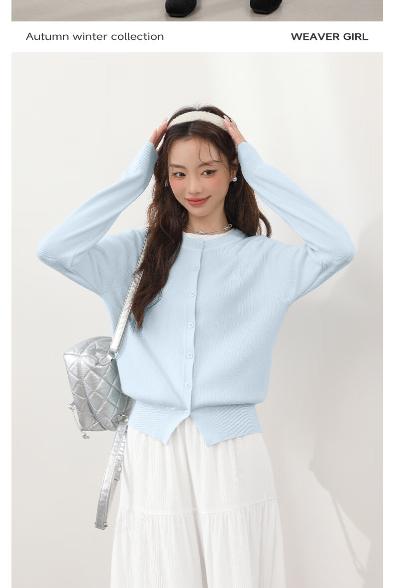 MJ STYLE Round Neck Knitted Cardigan Women 2026 Spring Autumn New Bow Embroidery Sweet Casual Jacket Top 4